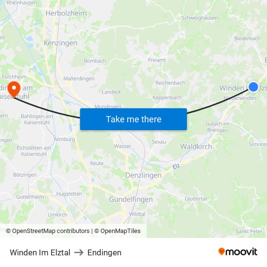 Winden Im Elztal to Endingen map