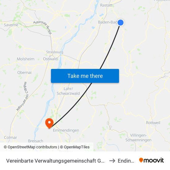 Vereinbarte Verwaltungsgemeinschaft Gernsbach to Endingen map