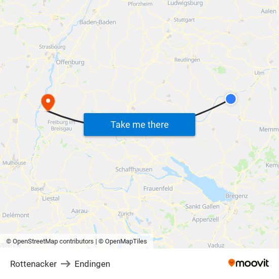 Rottenacker to Endingen map