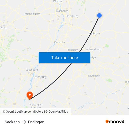 Seckach to Endingen map