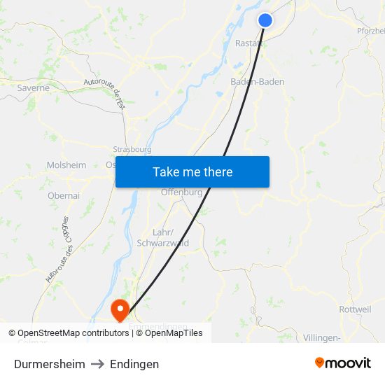 Durmersheim to Endingen map