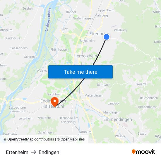 Ettenheim to Endingen map