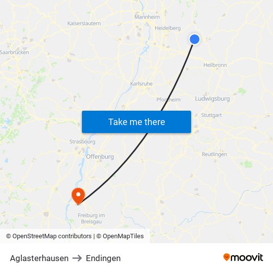 Aglasterhausen to Endingen map