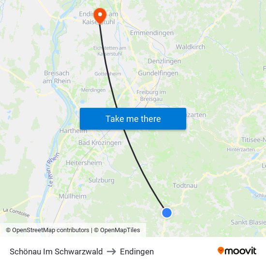 Schönau Im Schwarzwald to Endingen map