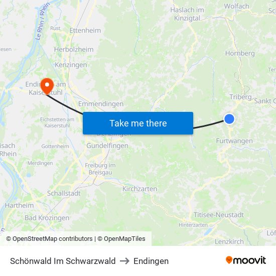 Schönwald Im Schwarzwald to Endingen map