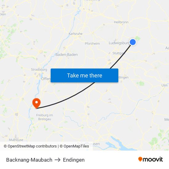 Backnang-Maubach to Endingen map