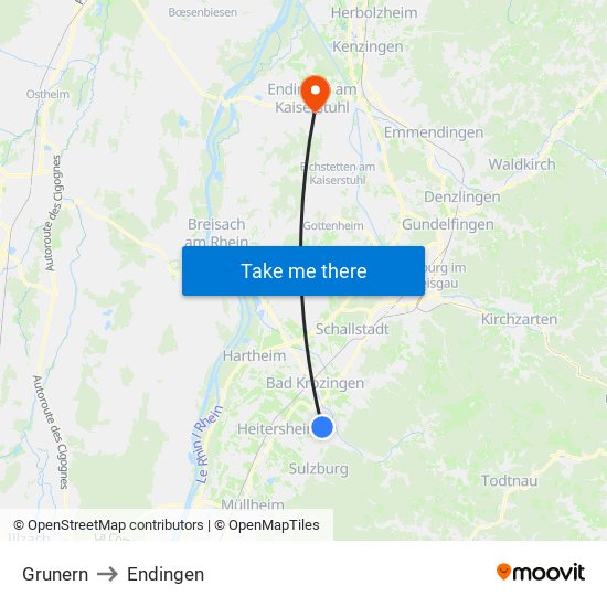 Grunern to Endingen map