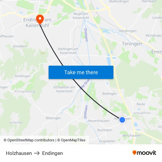 Holzhausen to Endingen map