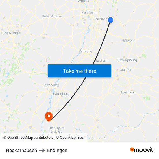 Neckarhausen to Endingen map