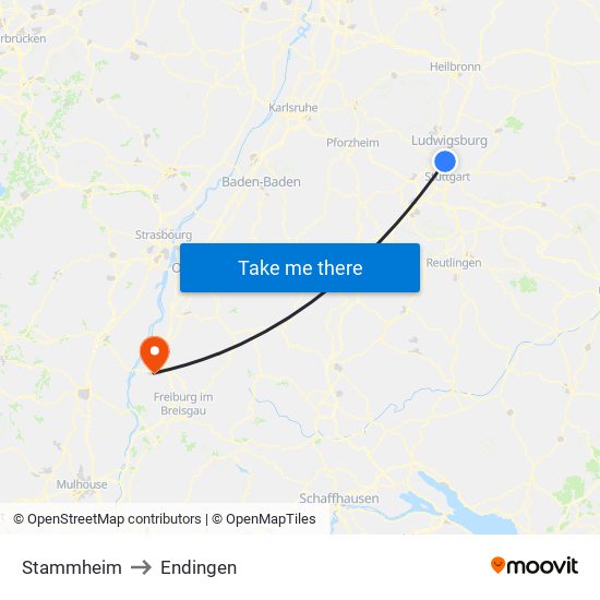 Stammheim to Endingen map