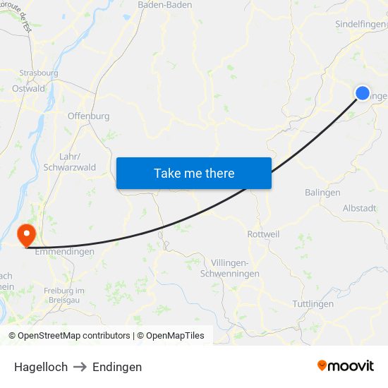 Hagelloch to Endingen map