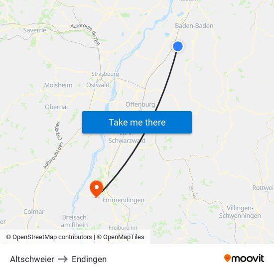 Altschweier to Endingen map