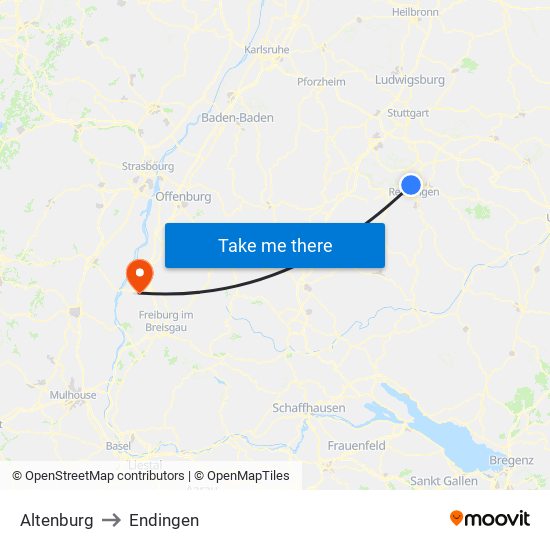 Altenburg to Endingen map