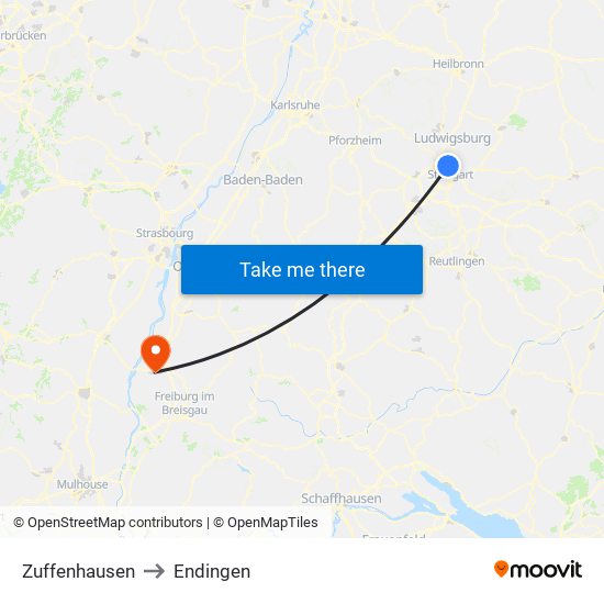 Zuffenhausen to Endingen map