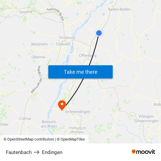 Fautenbach to Endingen map