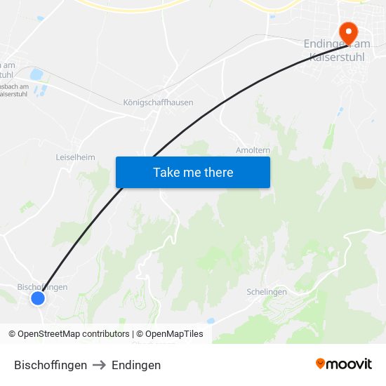 Bischoffingen to Endingen map