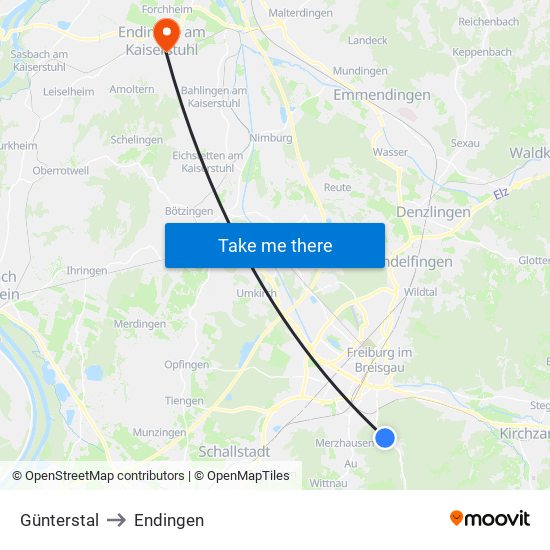 Günterstal to Endingen map