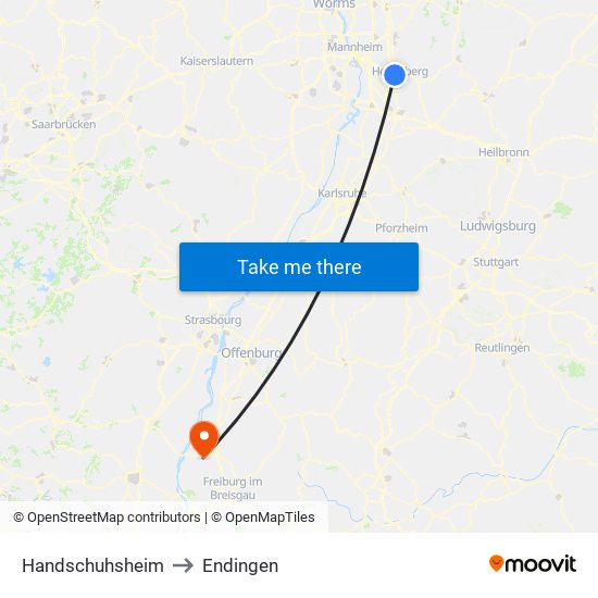 Handschuhsheim to Endingen map