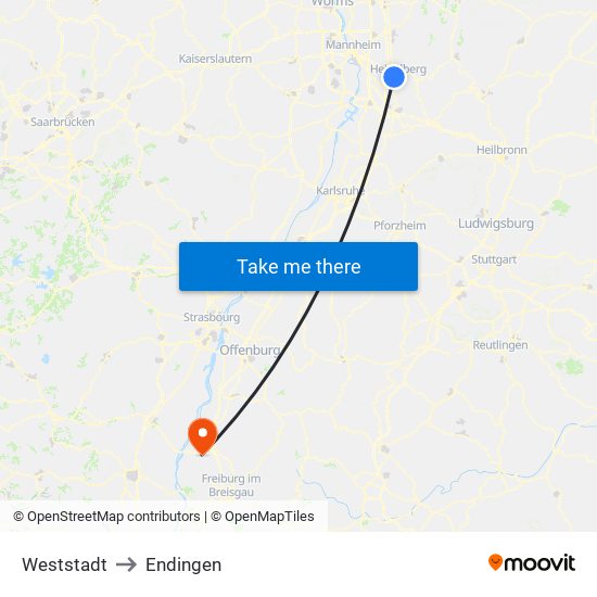 Weststadt to Endingen map