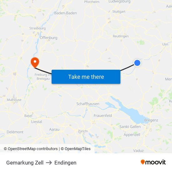 Gemarkung Zell to Endingen map
