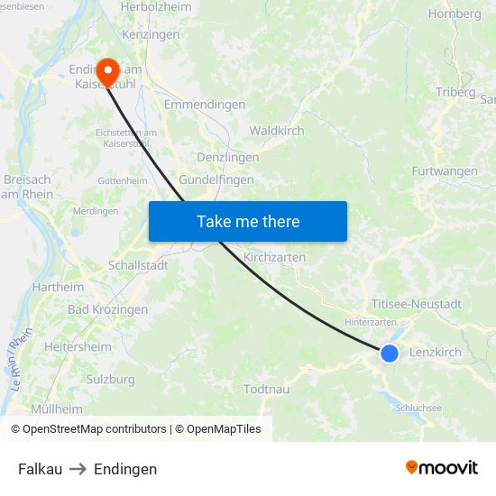 Falkau to Endingen map