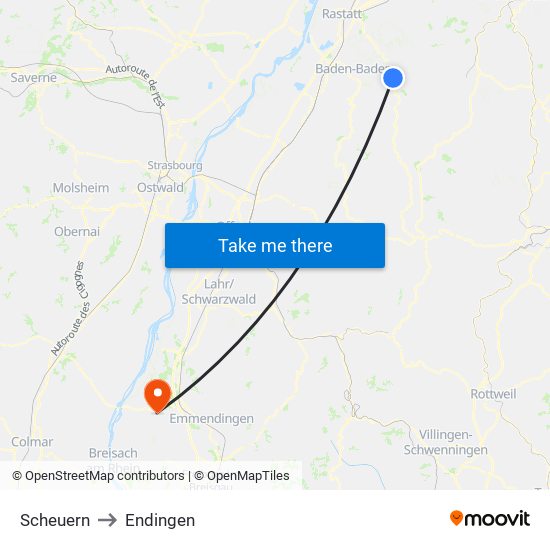 Scheuern to Endingen map