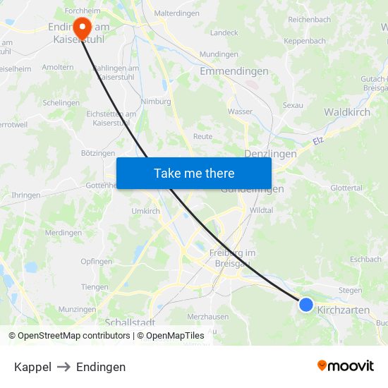 Kappel to Endingen map