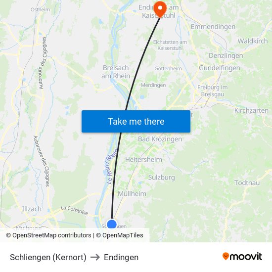 Schliengen (Kernort) to Endingen map