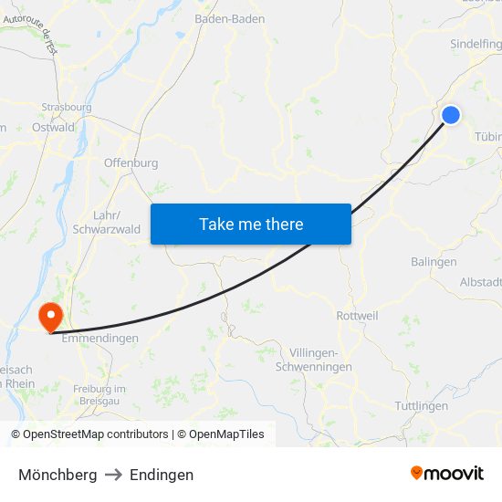 Mönchberg to Endingen map