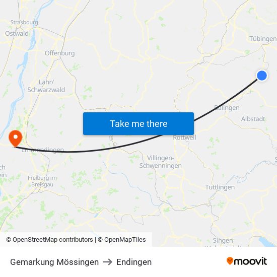 Gemarkung Mössingen to Endingen map