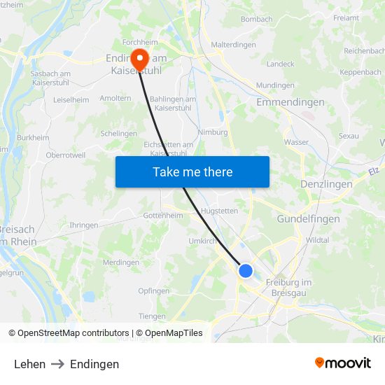 Lehen to Endingen map