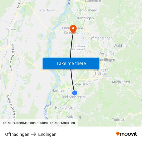 Offnadingen to Endingen map