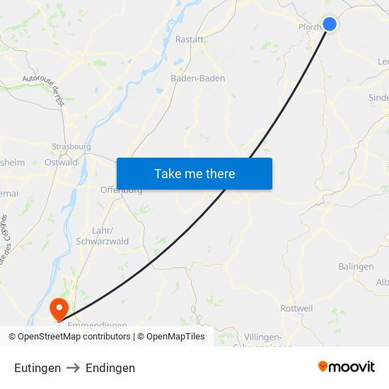 Eutingen to Endingen map