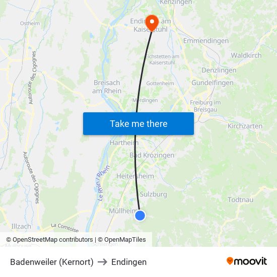 Badenweiler (Kernort) to Endingen map
