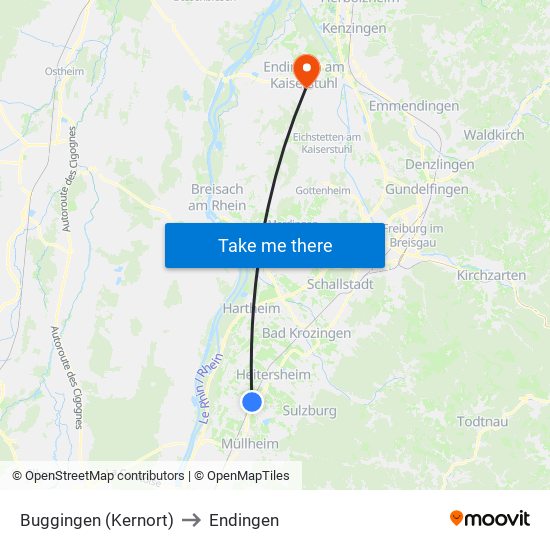 Buggingen (Kernort) to Endingen map