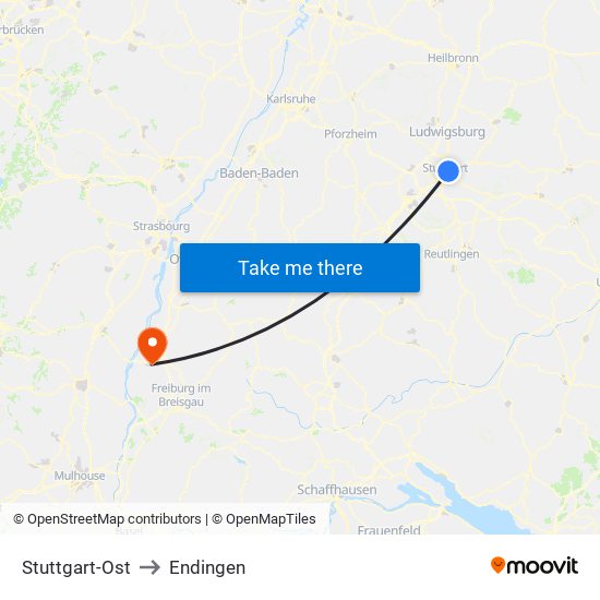 Stuttgart-Ost to Endingen map