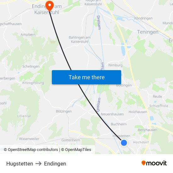 Hugstetten to Endingen map