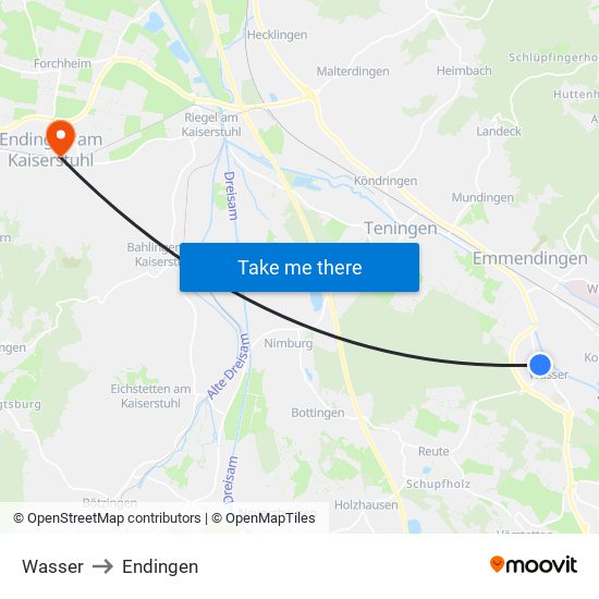 Wasser to Endingen map