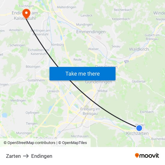 Zarten to Endingen map
