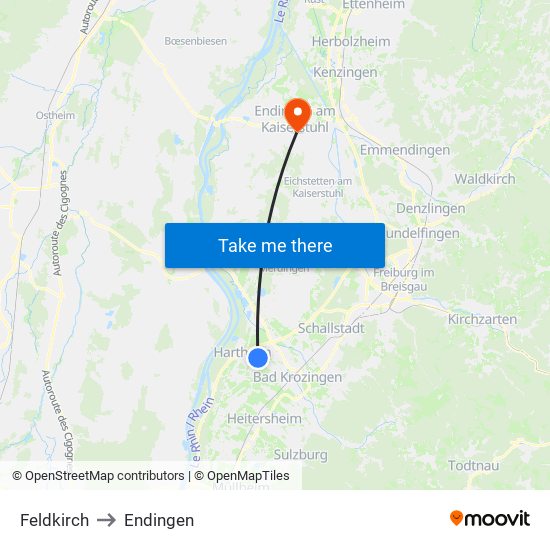 Feldkirch to Endingen map