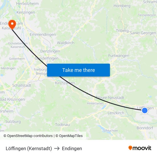 Löffingen (Kernstadt) to Endingen map