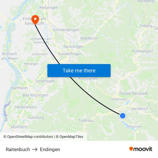 Raitenbuch to Endingen map