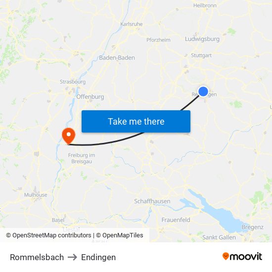 Rommelsbach to Endingen map