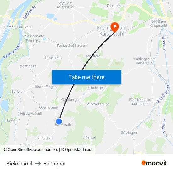 Bickensohl to Endingen map