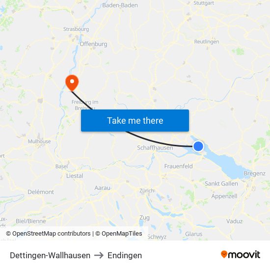 Dettingen-Wallhausen to Endingen map