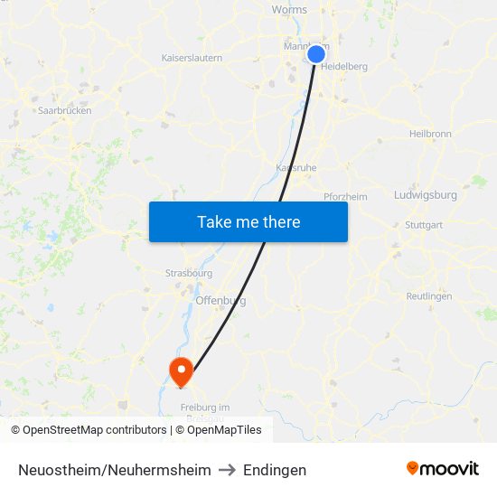 Neuostheim/Neuhermsheim to Endingen map