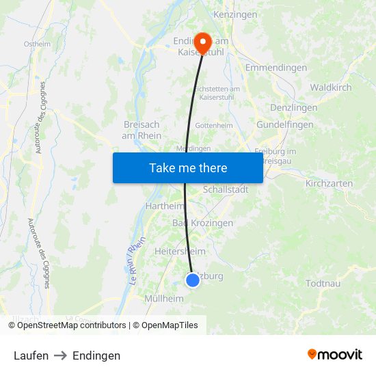 Laufen to Endingen map