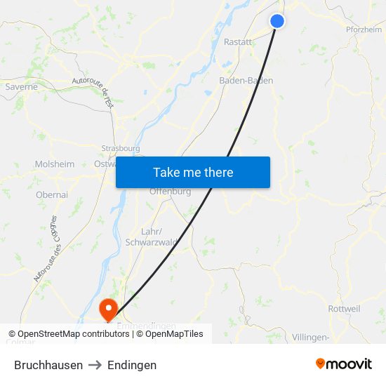 Bruchhausen to Endingen map