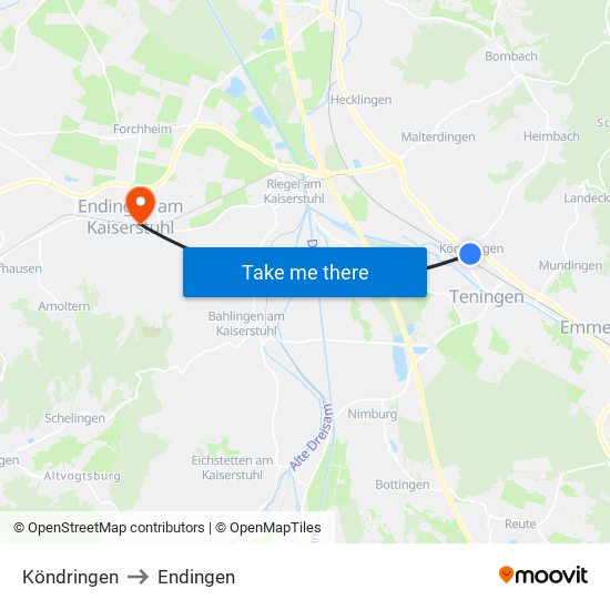 Köndringen to Endingen map