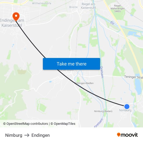 Nimburg to Endingen map